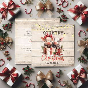 Country Christmas Wishes with Two Piglets Invitation