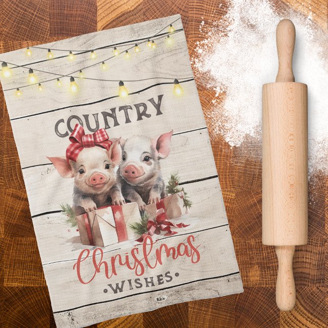 Country Christmas Wishes with Two Piglets Kitchen Towel (Creator Uploaded)