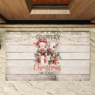 Country Christmas Wishes with Two Piglets Outdoor Rug