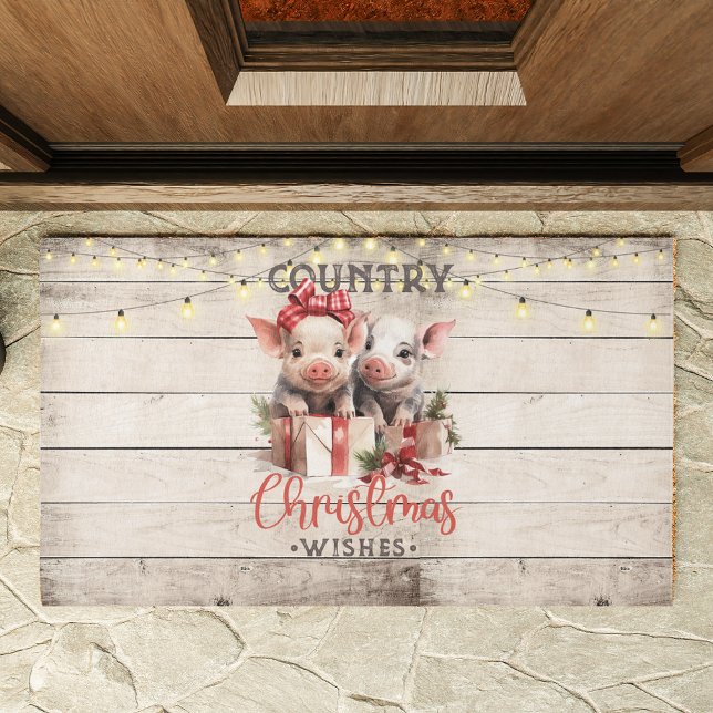 Country Christmas Wishes with Two Piglets Outdoor Rug (Creator Uploaded)
