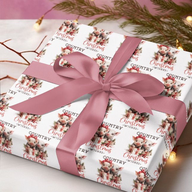 Country Christmas Wishes with Two Piglets Wrapping Paper (Creator Uploaded)