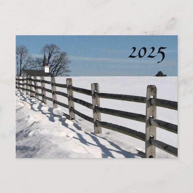 Country Church 2025 Calendar on Back Postcard