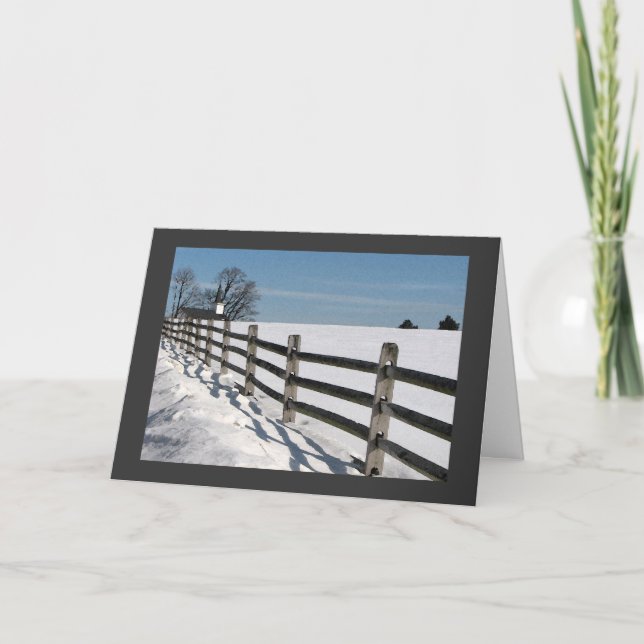 Country Church and Fence Christmas Holiday Card (Front)