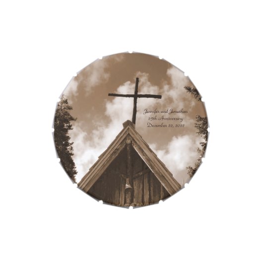 Country Church Candy Sepia Anniversary Party Favor Candy Tin (Top)