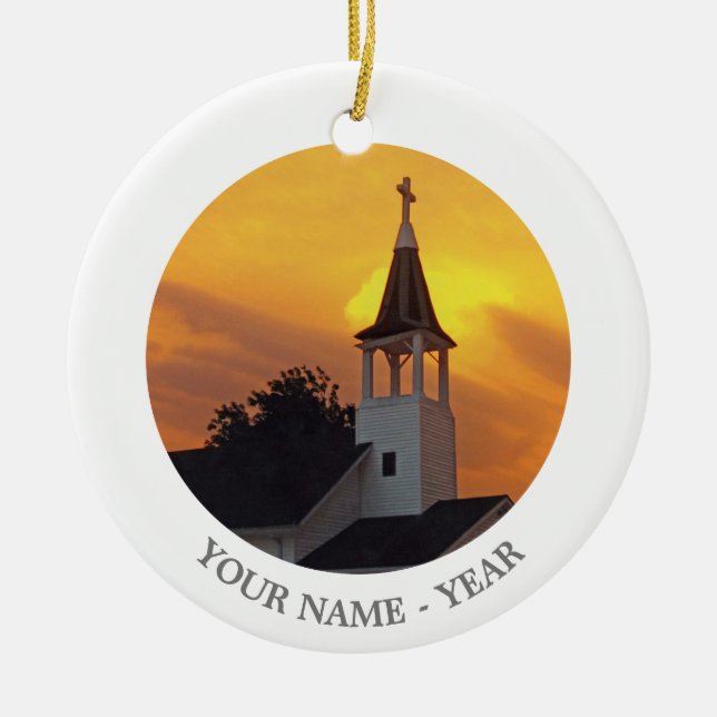 Country Church Ceramic Ornament (Front)