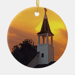 Country Church Ceramic Ornament