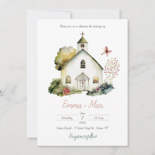 Country Church Watercolor Wedding Invitation