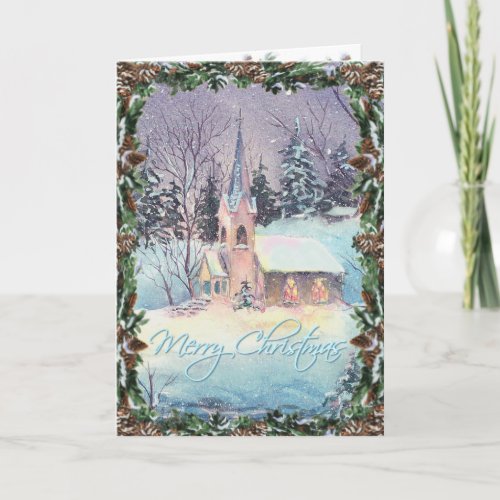 COUNTRY CHURCH  WREATH by SHARON SHARPE Holiday Card