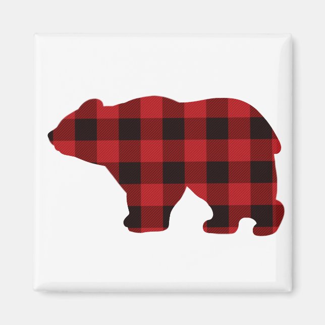 Country classic red and black plaid Bear Magnet (Front)