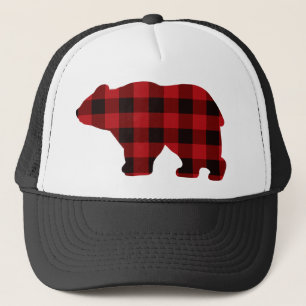 Country classic red and black plaid Bear Trucker Hat