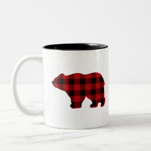 Country classic red and black plaid Bear Two-Tone Coffee Mug