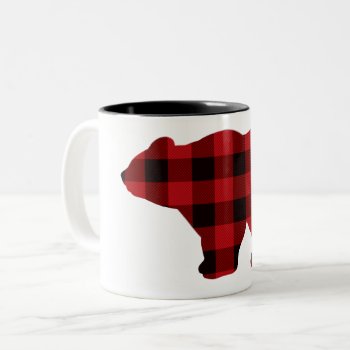 Country Classic Red And Black Plaid Bear Two-tone Coffee Mug by Omtastic at Zazzle