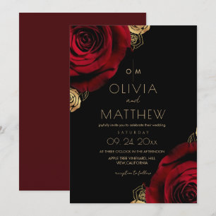 Country Classic Red Rose Floral Wedding  Invitation