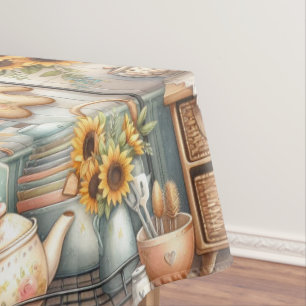 Country Classics Retro Kitchen with Sunflowers Tablecloth