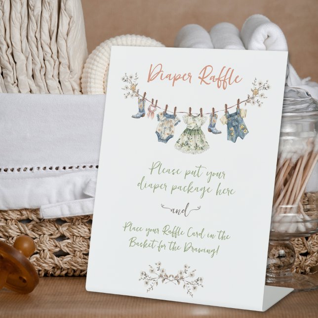 Country Clothesline Baby Shower Diaper Raffle Pedestal Sign (Creator Uploaded)