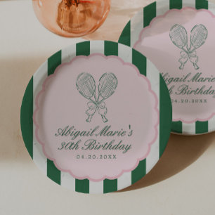 Country Club Courtside Racquet Tennis Birthday Paper Plates