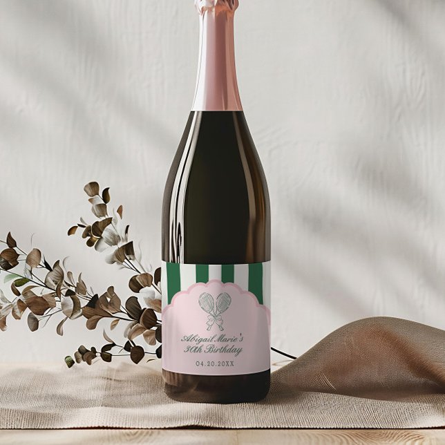 Country Club Courtside Racquet Tennis Favor Sparkling Wine Label (Creator Uploaded)