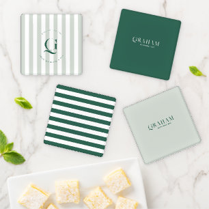 Country Club Green Preppy Monogram Coaster Set