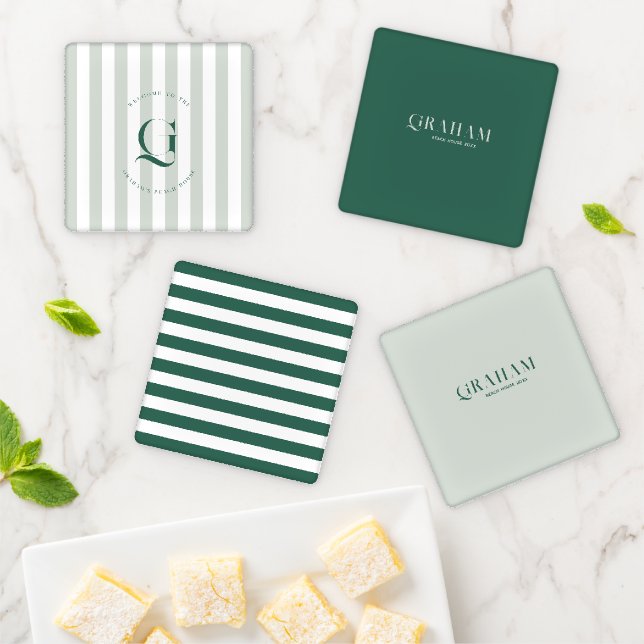 Country Club Green Preppy | Monogram Coaster Set (In Situ)