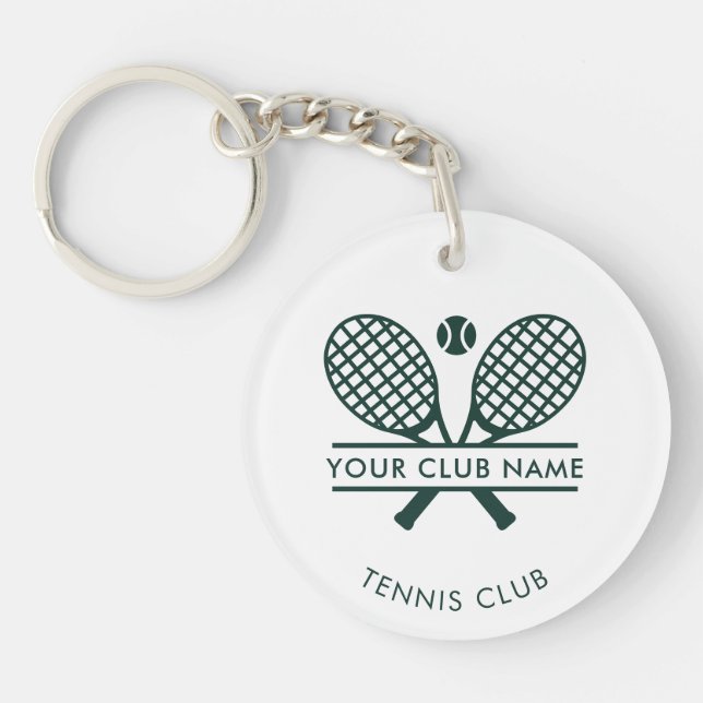 Country Club Name Tennis Rackets Motif Green Swag Keychain (Front)