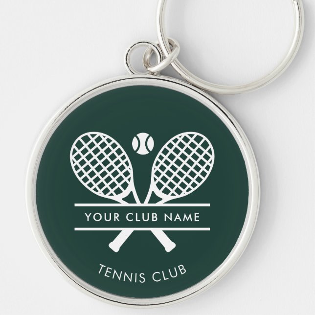 Country Club Name Tennis Team Green Custom Keychain (Front)