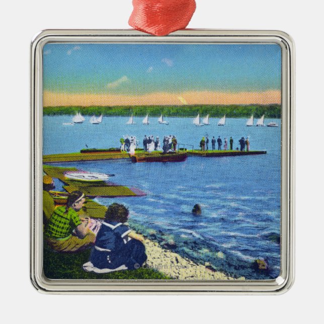 Country Club View of Sailboat Regatta # 2 Metal Ornament (Front)