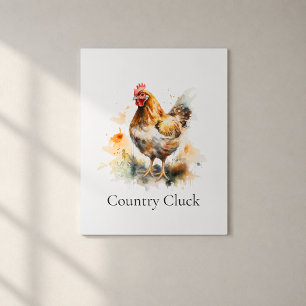 Country Cluck Hen Watercolor Metal Wall Art