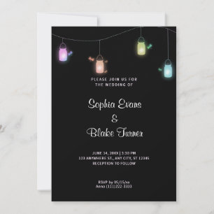 Country Colored Hanging Mason Jars Black Wedding Invitation