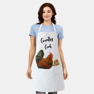Country Cook Apron with Rooster and Chicken
