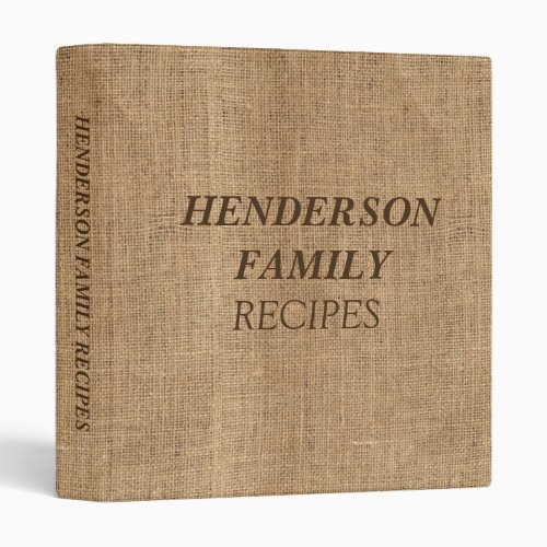 Country Cookbook Burlap Personalized Recipe 3 Ring Binder
