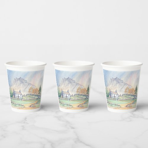 Country Core Cottage Mountain Scene Paper Cups