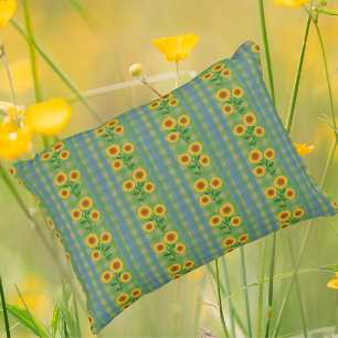 Country Cottage Blue Green Yellow Sunflowers Accent Pillow