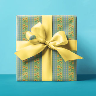 Country Cottage Blue Green Yellow Sunflowers Wrapping Paper