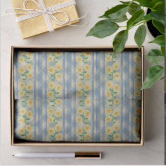 Country Cottage Blue White Yellow Daisies Tissue Paper