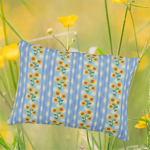 Country Cottage Blue White Yellow Sunflowers Accent Pillow