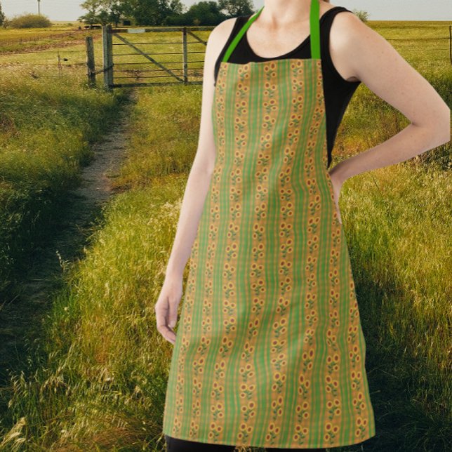 Country Cottage Brown Green Yellow Sunflowers Apron (Country sunflowers on green checks!)