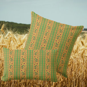 Country Cottage Brown Green Yellow Sunflowers Throw Pillow