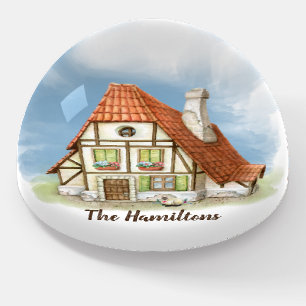 Country Cottage Cat Family Name Personalized Paper Paperweight