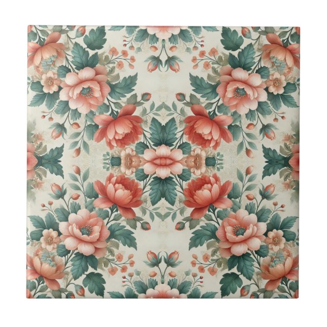 Country Cottage Floral Ceramic Tile (Front)