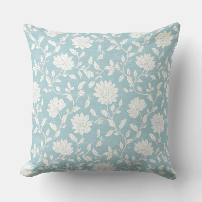 Country Cottage Light Blue Throw Pillow (Front)