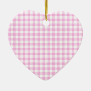 Country Cottage Pink Plaid Heart Ceramic Ornament