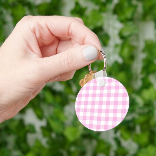Country Cottage Pink Plaid  Keychain (Hand)