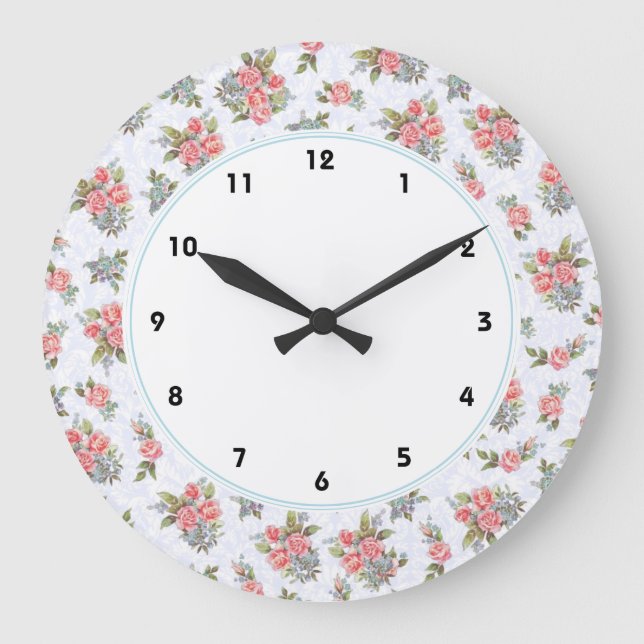 Country cottage roses pink floral pattern clock (Front)