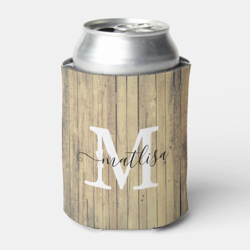 Country Cottage Rustic Beach Wash Monogram Script  Can Cooler