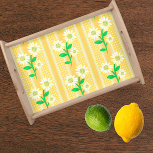 Country Cottage White Green Yellow Sunflowers Serving Tray