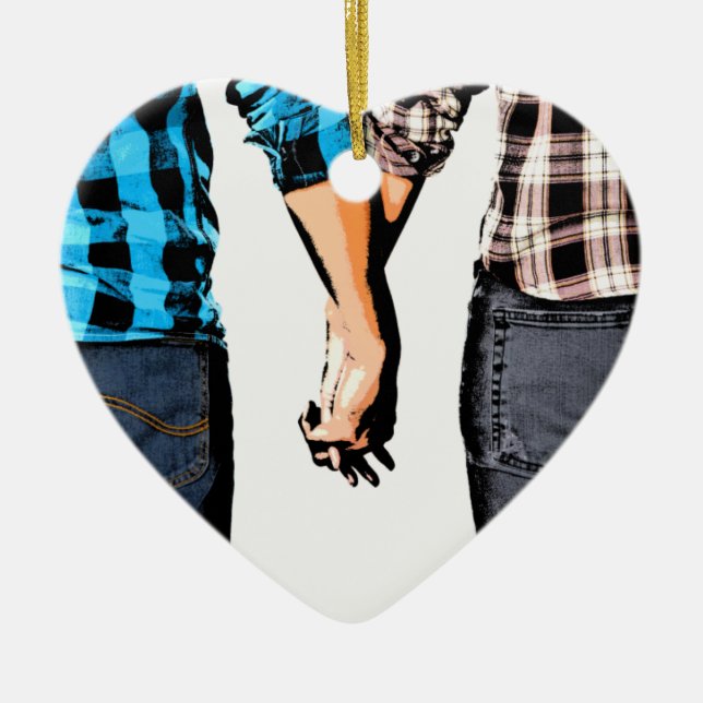 Country Couple Boy and Girl Holding Hands Ceramic Ornament (Front)