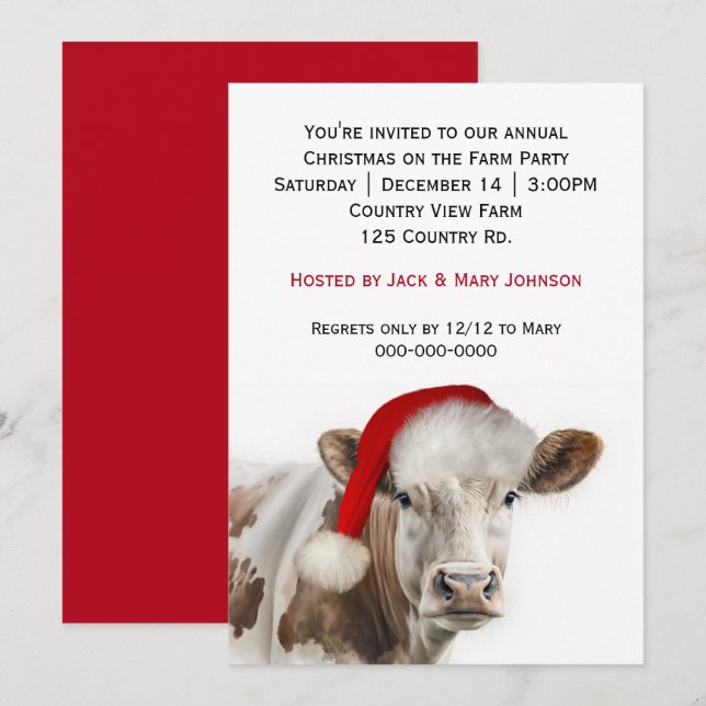 Country Cow Christmas Party Holiday Card (Front/Back)