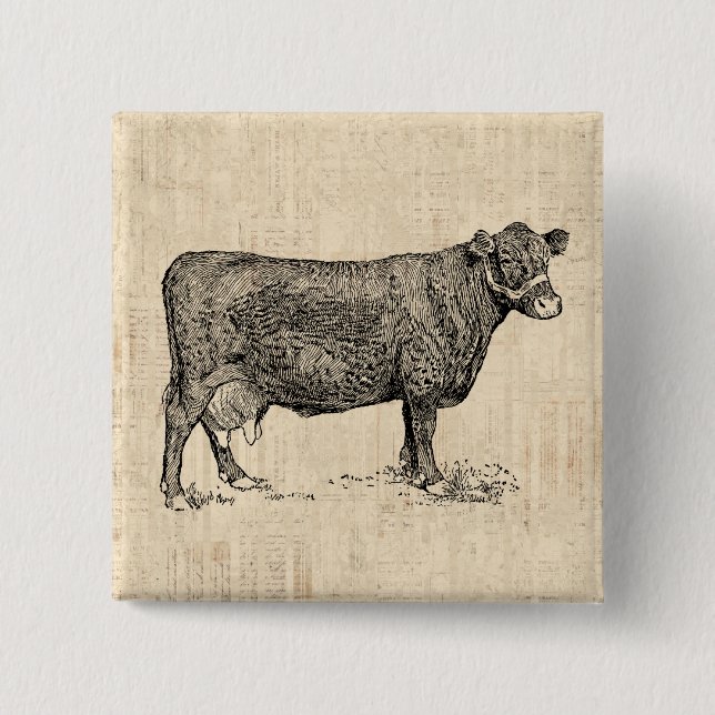Country Cow Illustrated Art Button (Front)