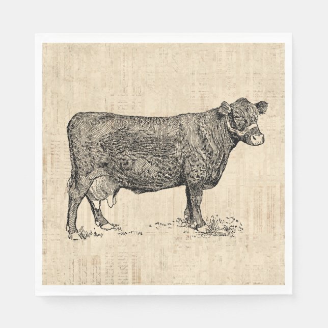 Country Cow Illustrated Art Napkins (Front)