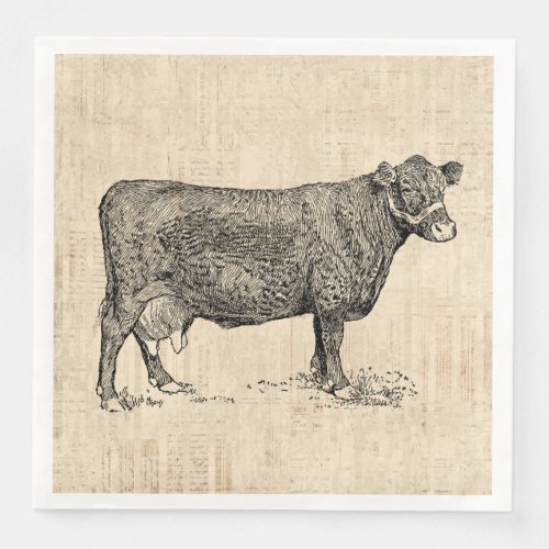 Country Cow Illustrated Art Paper Dinner Napkins